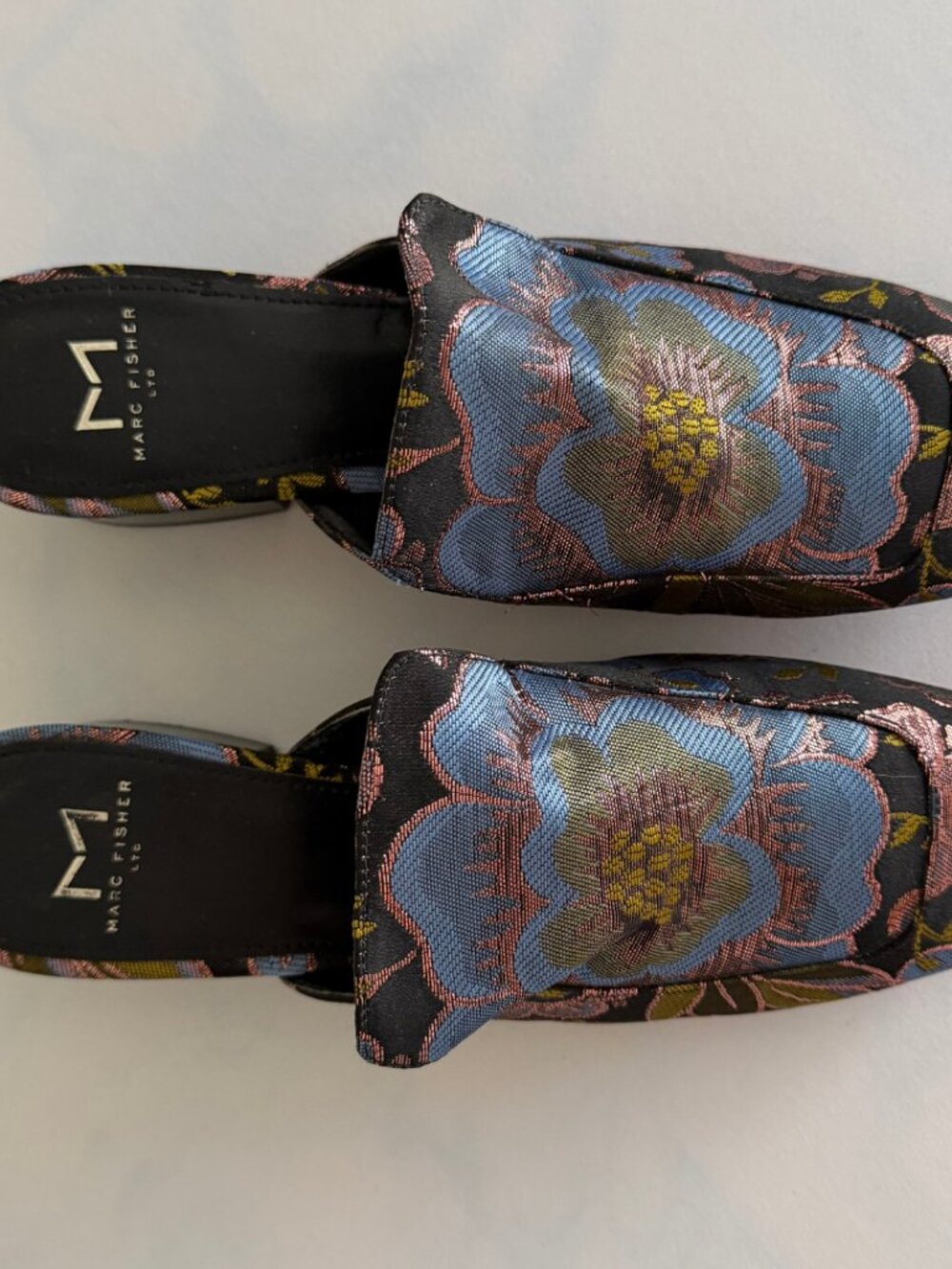 Marc Fisher Metallic Lailey Floral Slip On Square Toe Mules - Picture 3 of 7